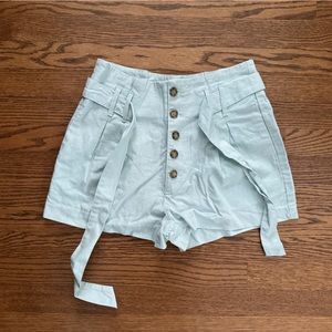 A&F High Waisted Linen Shorts Light Blue S